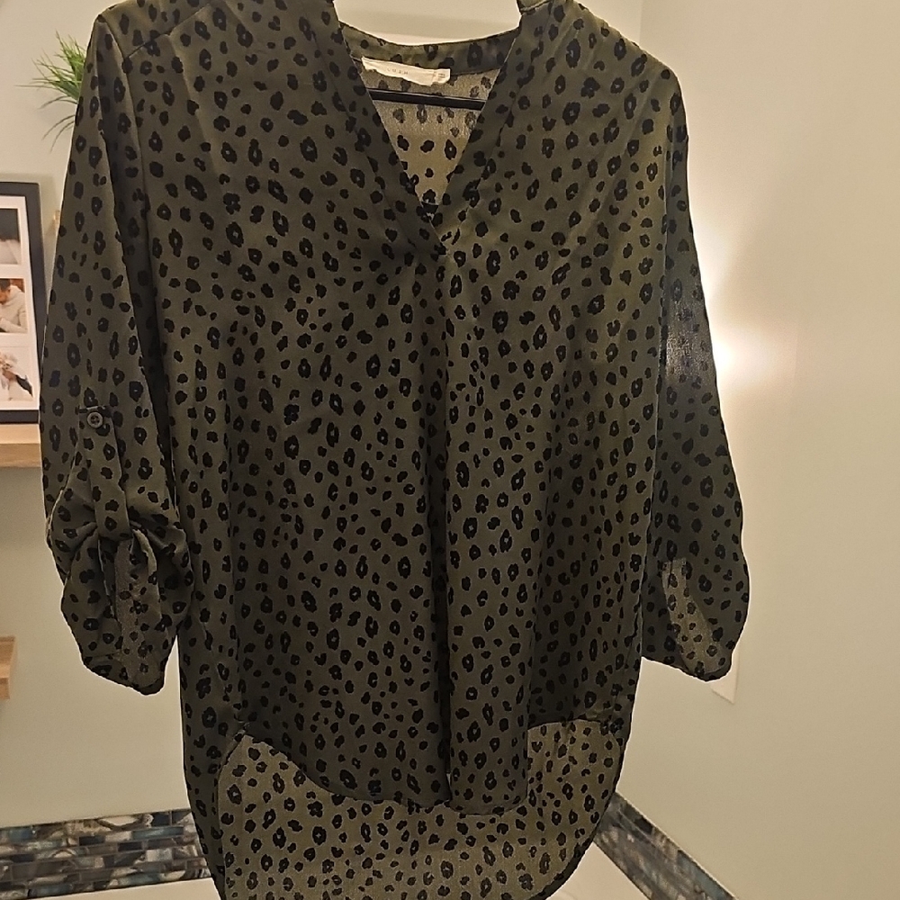 Lush Olive and Black Patterned Blouse